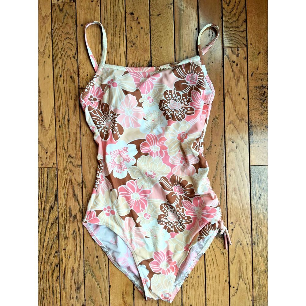 LADIES ONE PIECE SWIMSUIT Pink and‎ Brown Flowers CUTE! CHRISTINA SIZE M